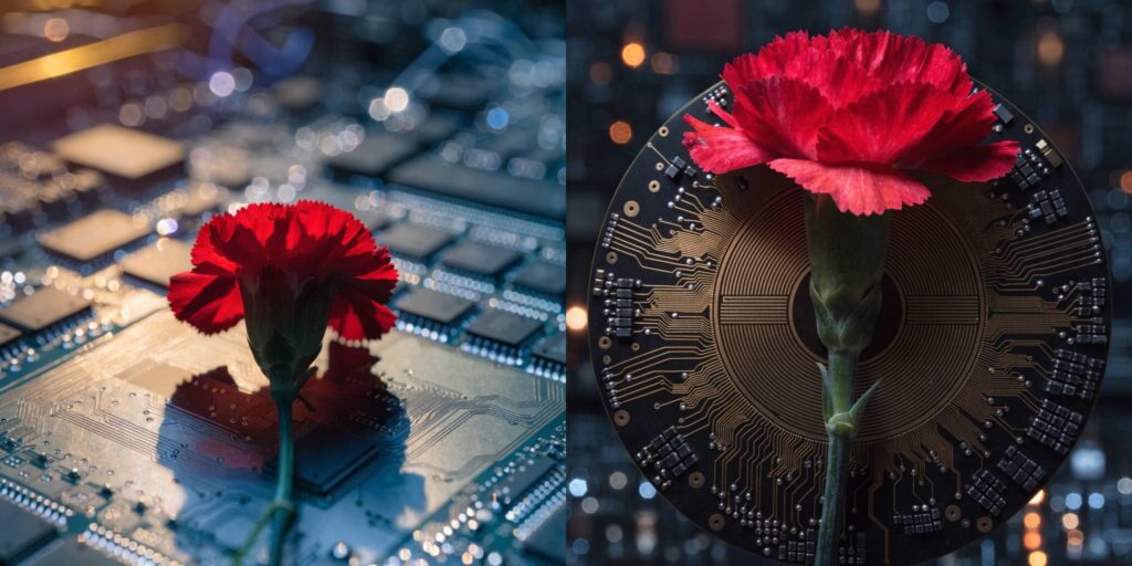 Cravos vermelhos sobre circuitos
