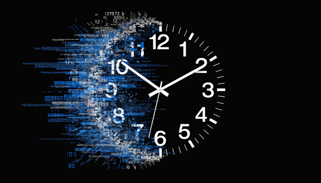 Relógio com zeros e uns a significar a perda de tempo com ferramentas digitais